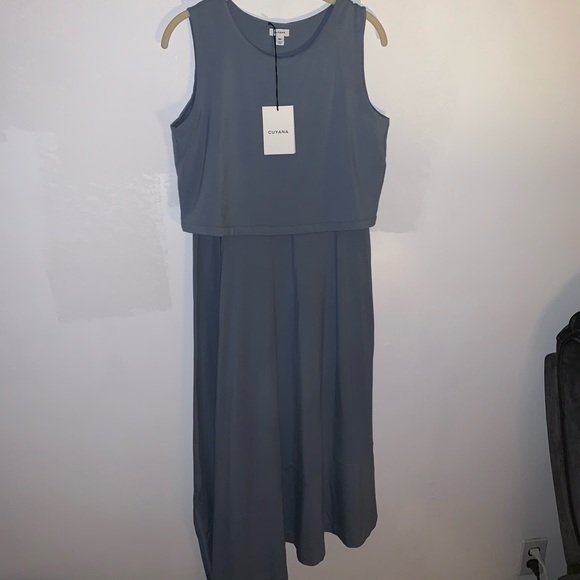 NWT CUYANA ASYMETRICAL OVERLAY DRESS Dusk Blue Size Medium - Picture 3 of 11